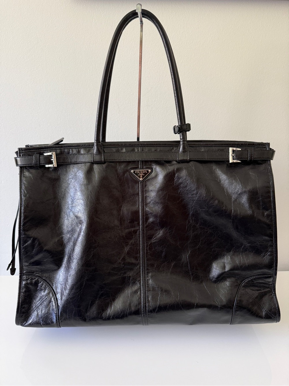 PRADA Bonnie Leather Tote Bag Handbag, Black